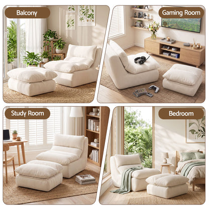Artiss Lounge Chair Ottoman Single Sofa Couch Boneless Corduroy Chaise Footrest-Furniture > Sofas > Sofas &amp; Sofa Beds-PEROZ Accessories