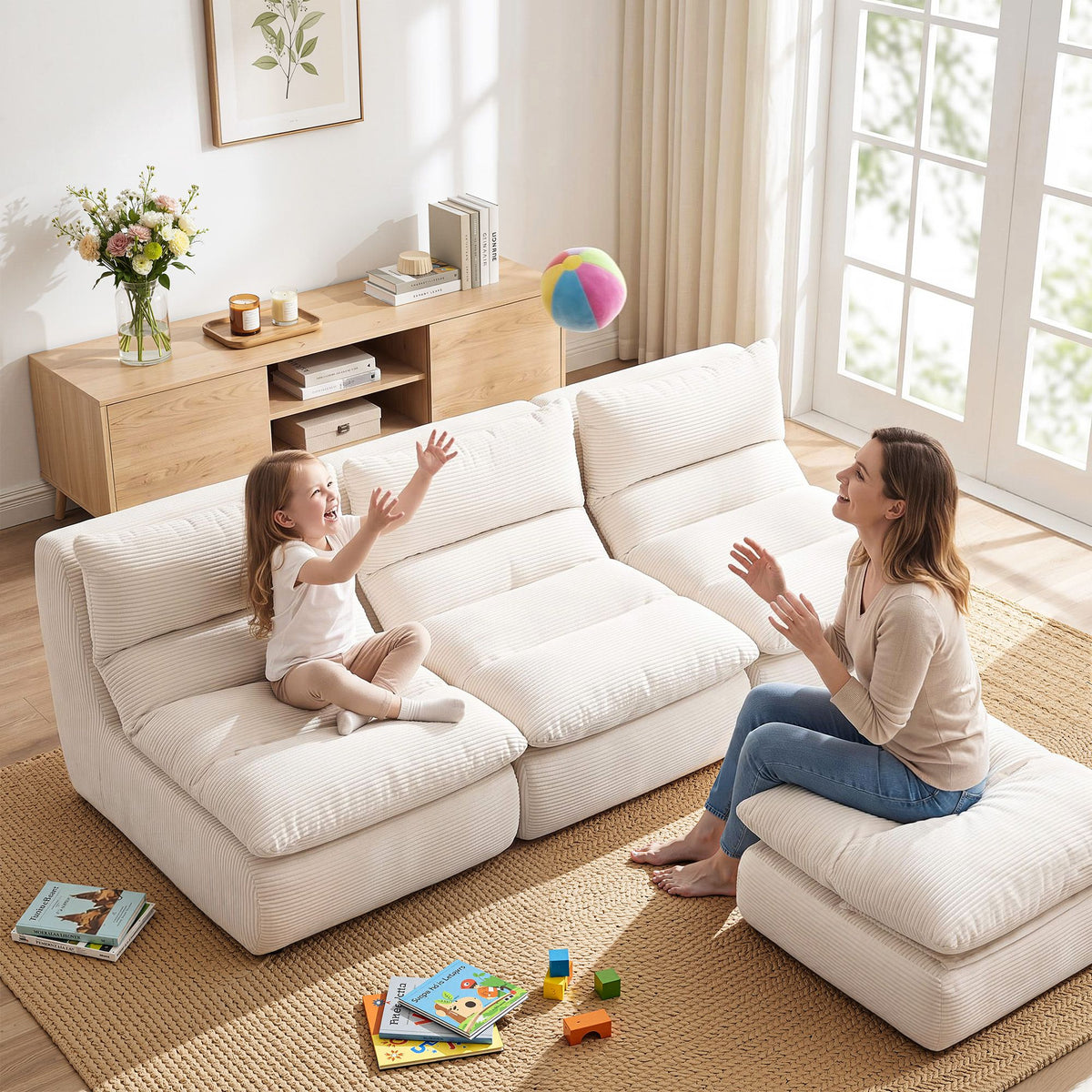 Artiss Lounge Chair Ottoman Single Sofa Couch Boneless Corduroy Chaise Footrest-Furniture > Sofas > Sofas &amp; Sofa Beds-PEROZ Accessories