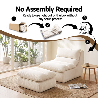 Artiss Lounge Chair Ottoman Single Sofa Couch Boneless Corduroy Chaise Footrest-Furniture > Sofas > Sofas &amp; Sofa Beds-PEROZ Accessories