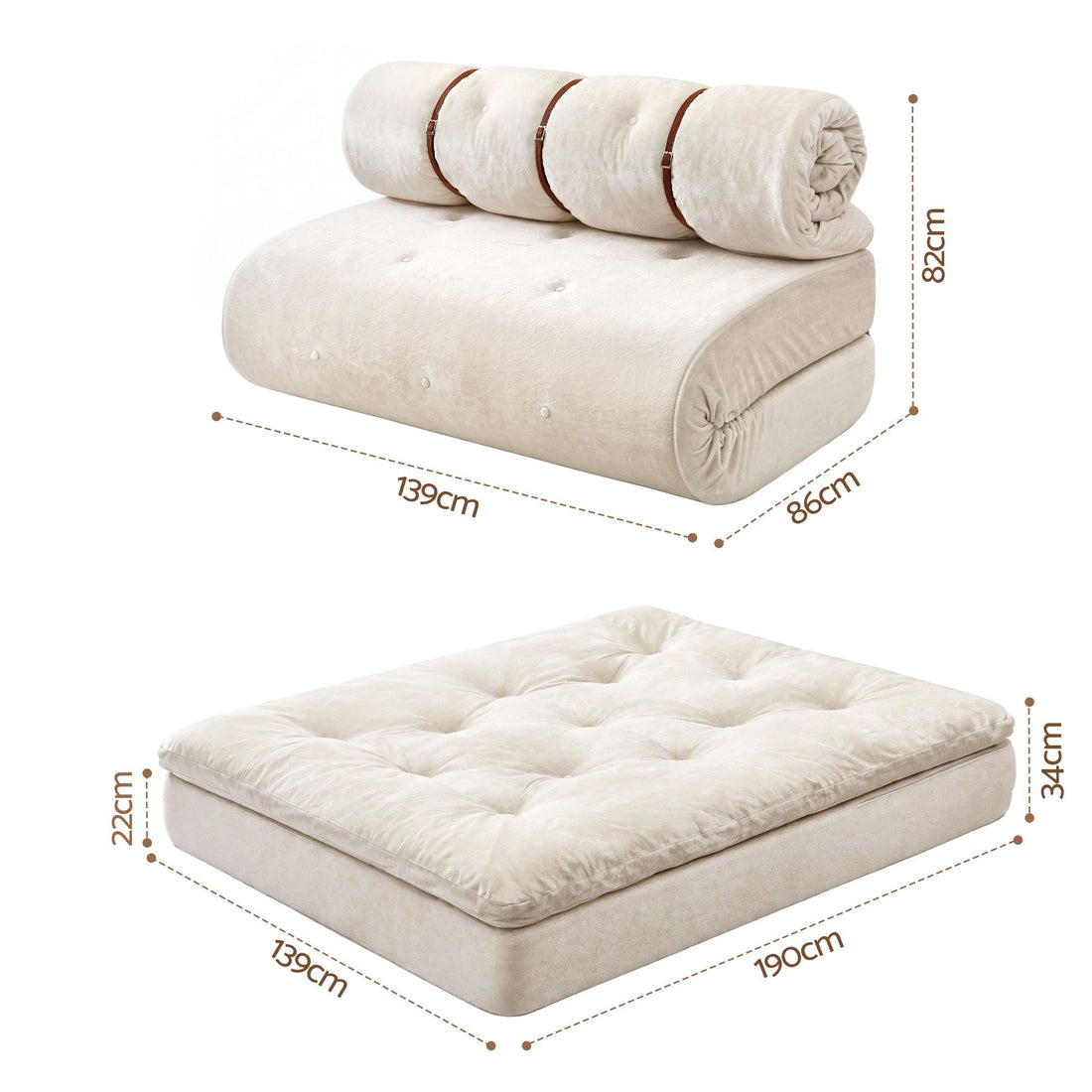 Artiss Convertible Sofa Bed Roll-Up Sleeper Chair Fold Out Couch Floor Lounge-Furniture > Sofas > Sofas &amp; Sofa Beds-PEROZ Accessories