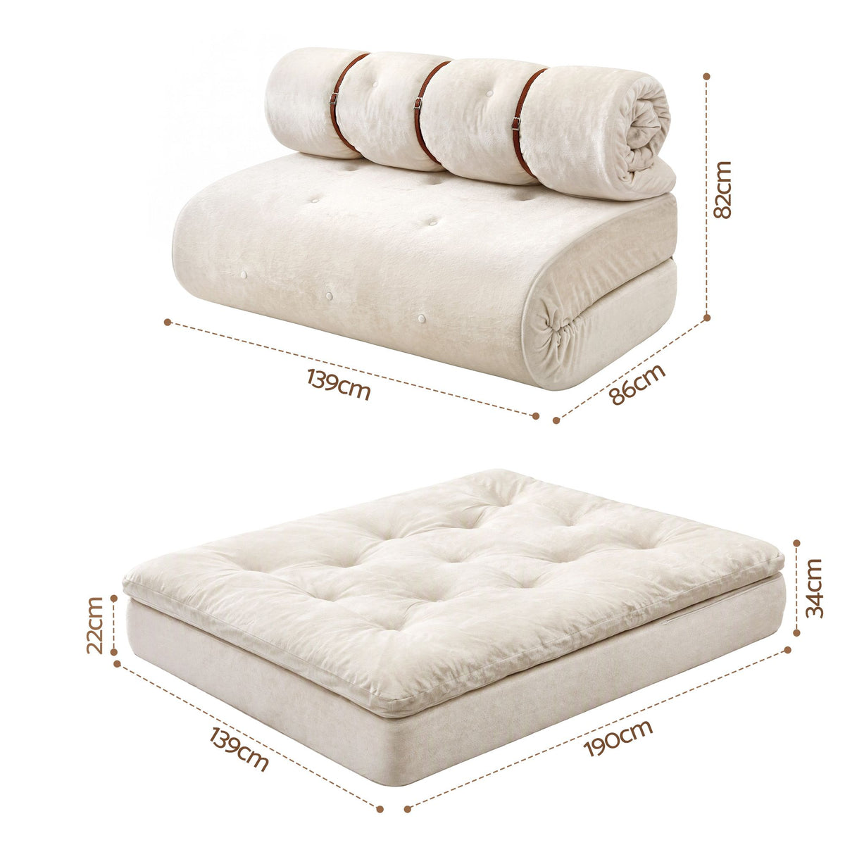 Artiss Convertible Sofa Bed Roll-Up Sleeper Chair Fold Out Couch Floor Lounge-Furniture > Sofas > Sofas &amp; Sofa Beds-PEROZ Accessories