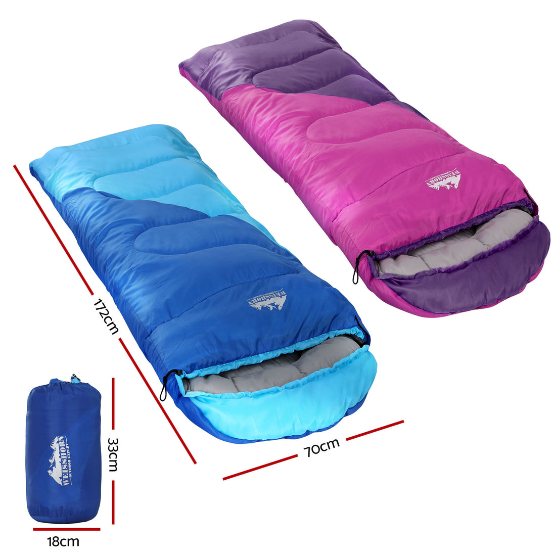 Weisshorn Sleeping Bag Set of 2 Kids Single 172cm Thermal Camping Hiking-Outdoor Recreation > Camping > Sleeping Bags-PEROZ Accessories