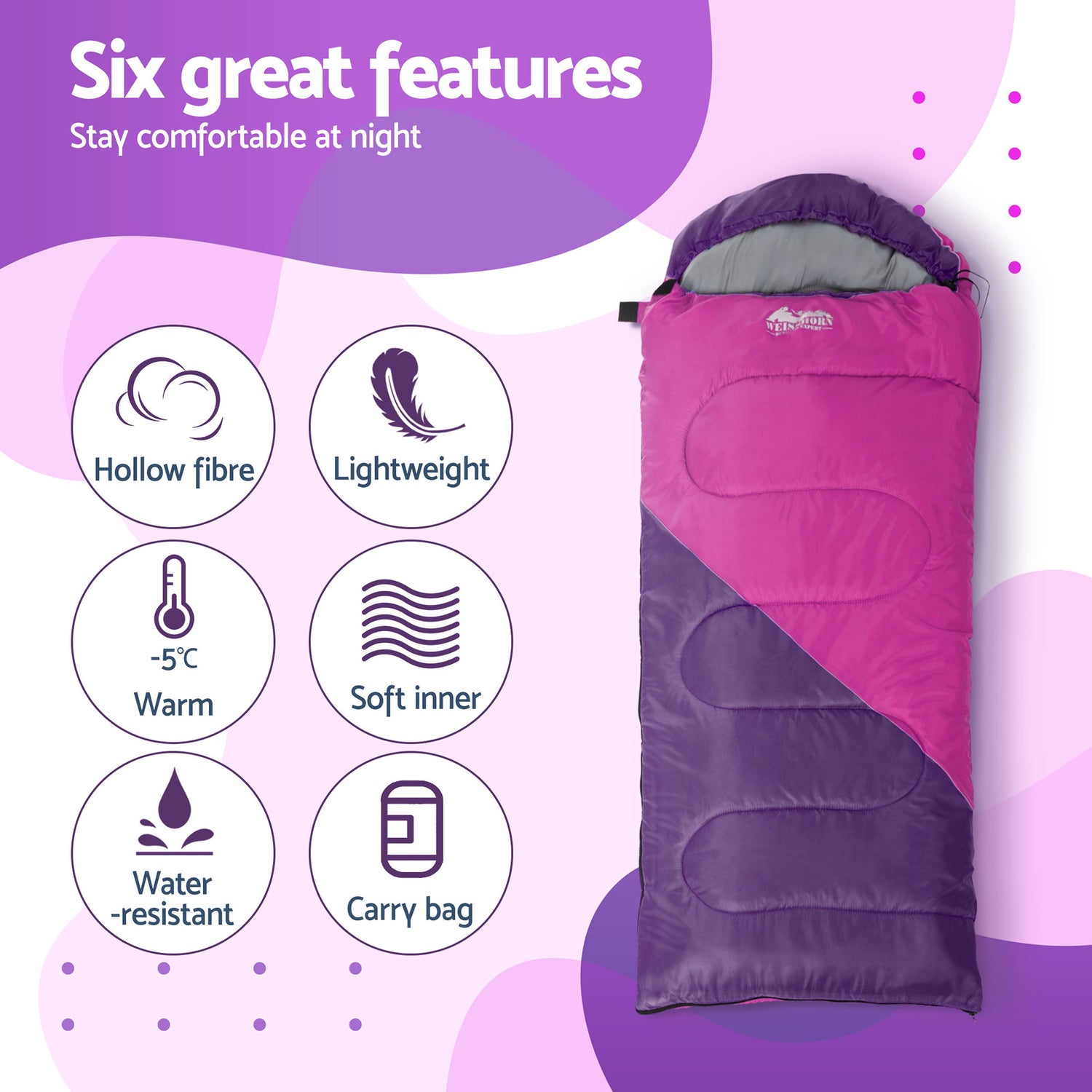 Weisshorn Sleeping Bag Set of 2 Kids Single 172cm Thermal Camping Hiking-Outdoor Recreation > Camping > Sleeping Bags-PEROZ Accessories