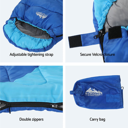Weisshorn Sleeping Bag Set of 2 Kids Single 172cm Thermal Camping Hiking-Outdoor Recreation > Camping > Sleeping Bags-PEROZ Accessories