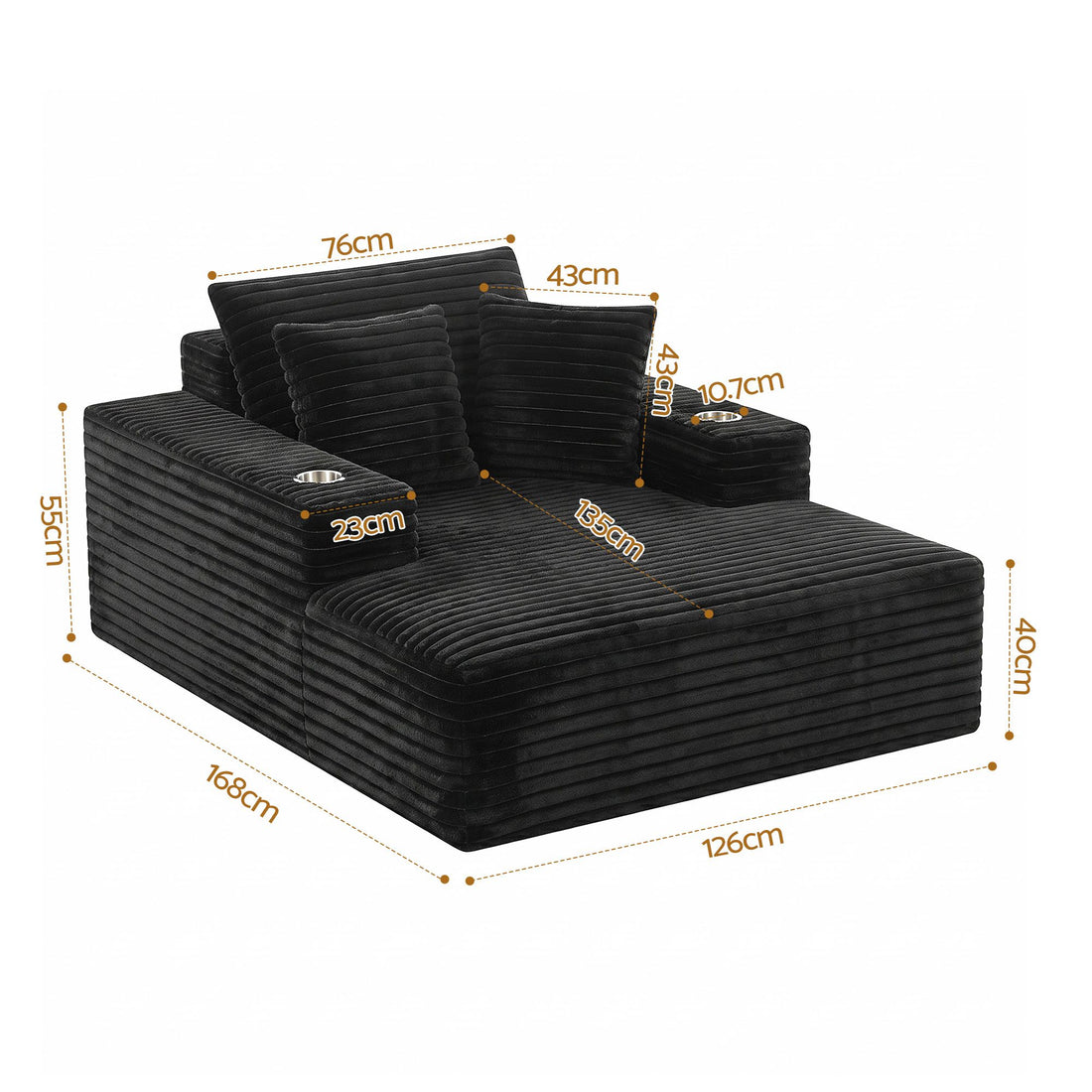 Artiss Sofa Bed Lounge Chair Sleeper Couch Chaise Single Seater Faux Fur Black-Furniture > Sofas > Sofas &amp; Sofa Beds-PEROZ Accessories