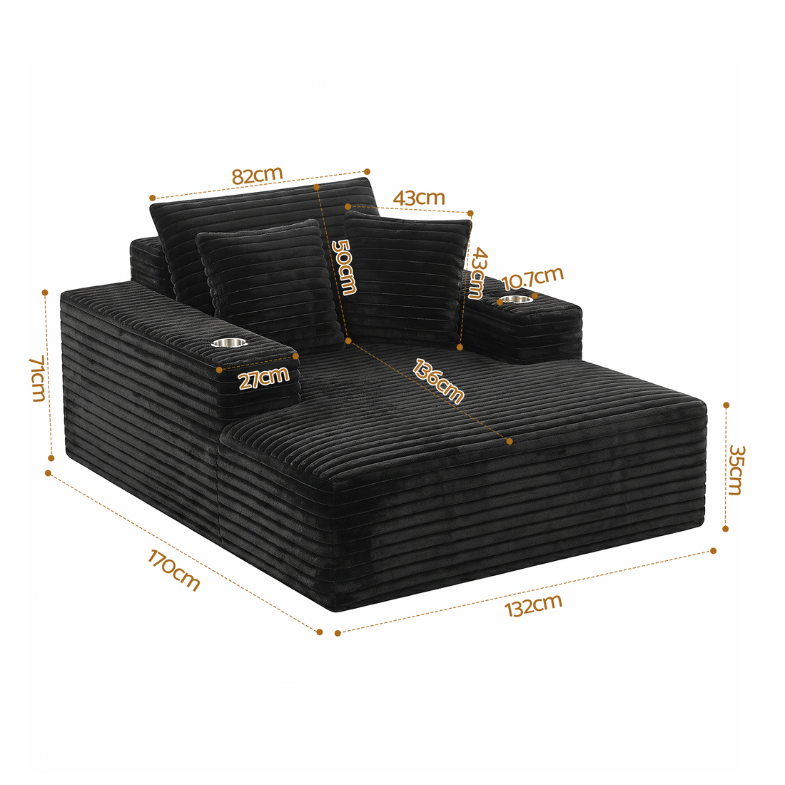 Artiss Sofa Bed Lounge Chair Sleeper Couch Chaise Single Seater Faux Fur Black-Furniture > Sofas > Sofas &amp; Sofa Beds-PEROZ Accessories