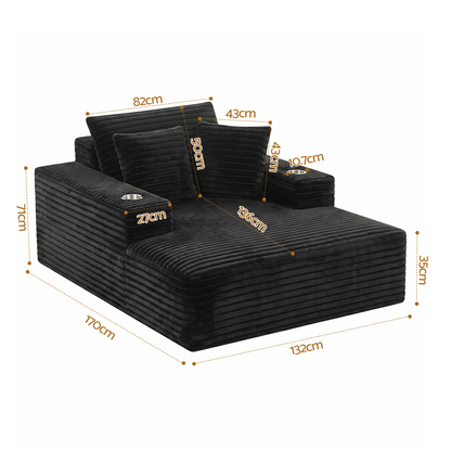 Artiss Sofa Bed Lounge Chair Sleeper Couch Chaise Single Seater Faux Fur Black