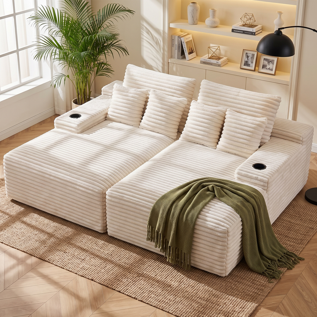 Artiss Double Chaise Lounge Sofa 2-Seater Modular Sofa Lounge Chair Couch Beige-Furniture > Sofas > Sofas &amp; Sofa Beds-PEROZ Accessories