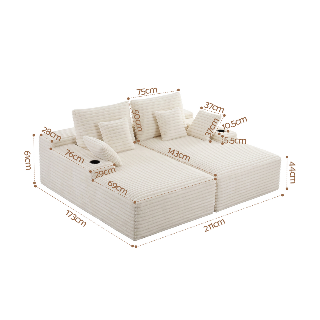 Artiss Double Chaise Lounge Sofa 2-Seater Modular Sofa Lounge Chair Couch Beige-Furniture > Sofas > Sofas &amp; Sofa Beds-PEROZ Accessories