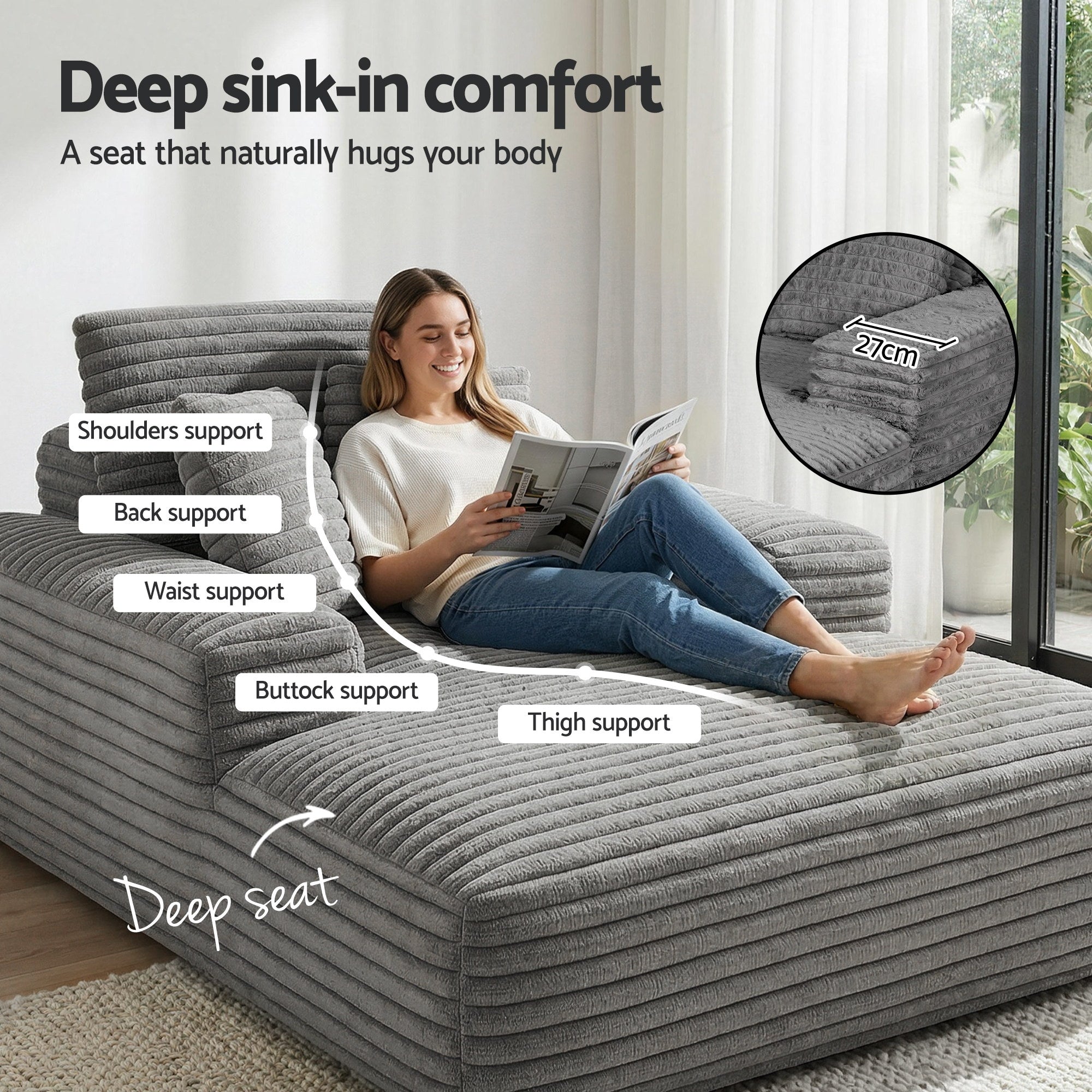 Artiss Sofa Bed Lounge Chair Recliner Couch Reading Chairs Sleeper Cloud Sofas-Furniture > Sofas > Sofas &amp; Sofa Beds-PEROZ Accessories