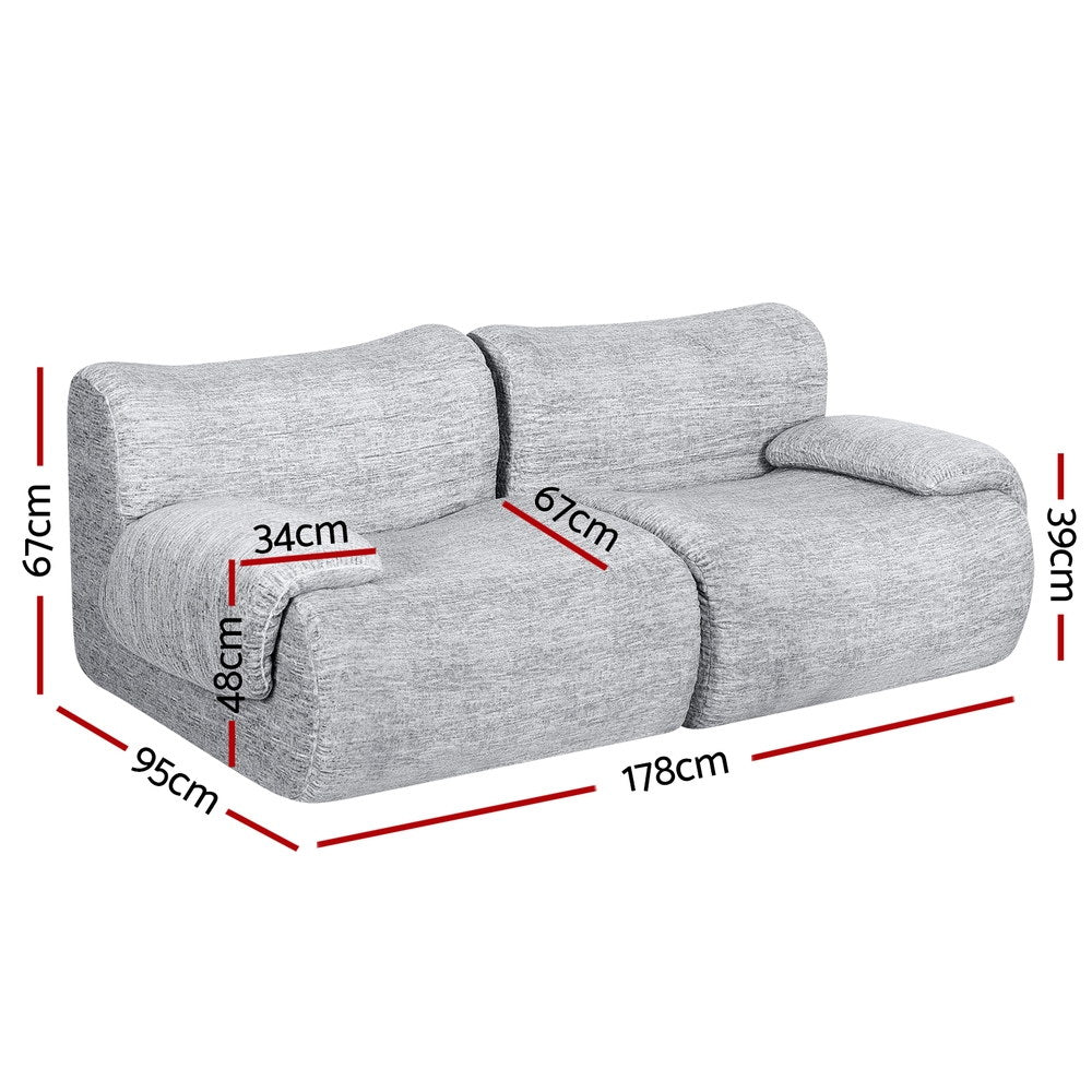 Artiss 2 Seater Sofa Modular Sectional Sofas Couch Bed No Assembly Living Room Grey-Furniture &gt; Sofas &gt; Sofas &amp; Sofa Beds-PEROZ Accessories