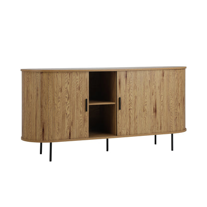 Oikiture Buffet Sideboard Sliding Doors Pantry Cabinet Natural-Sideboard-PEROZ Accessories