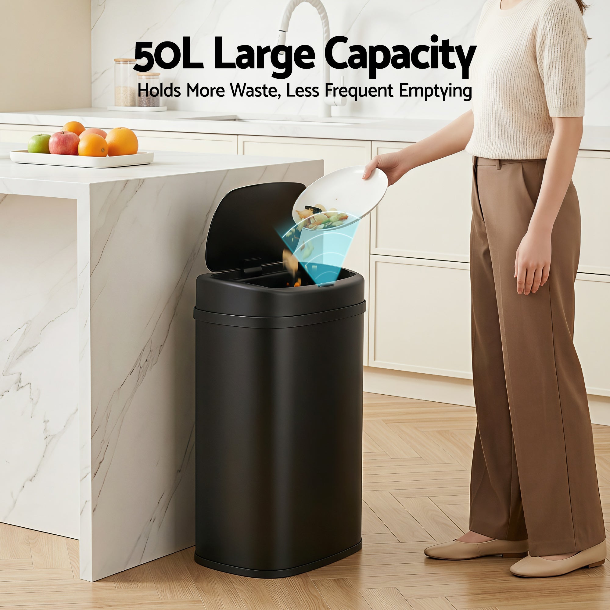 Devanti 50L Sensor Bin Motion Rubbish Automatic Black-Appliances > Kitchen Appliances-PEROZ Accessories