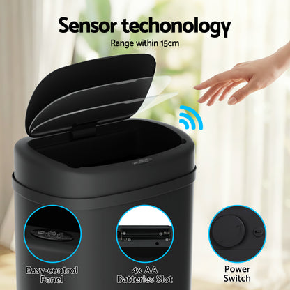 Devanti 50L Sensor Bin Motion Rubbish Automatic Black-Appliances > Kitchen Appliances-PEROZ Accessories