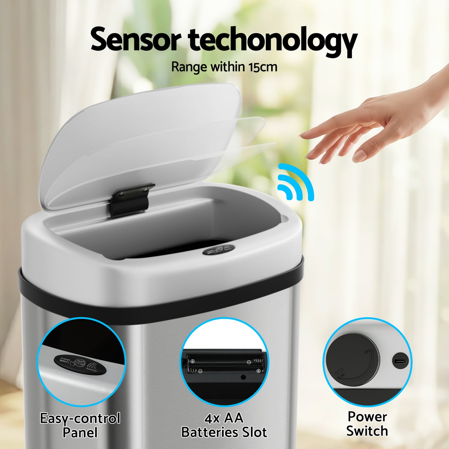 Devanti 50L Sensor Bin Motion Rubbish Automatic Silver-Appliances > Kitchen Appliances-PEROZ Accessories