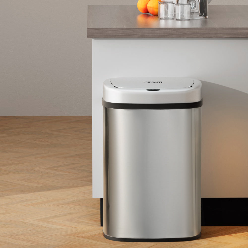 Devanti 50L Sensor Bin Motion Rubbish Automatic Silver-Appliances &gt; Kitchen Appliances-PEROZ Accessories