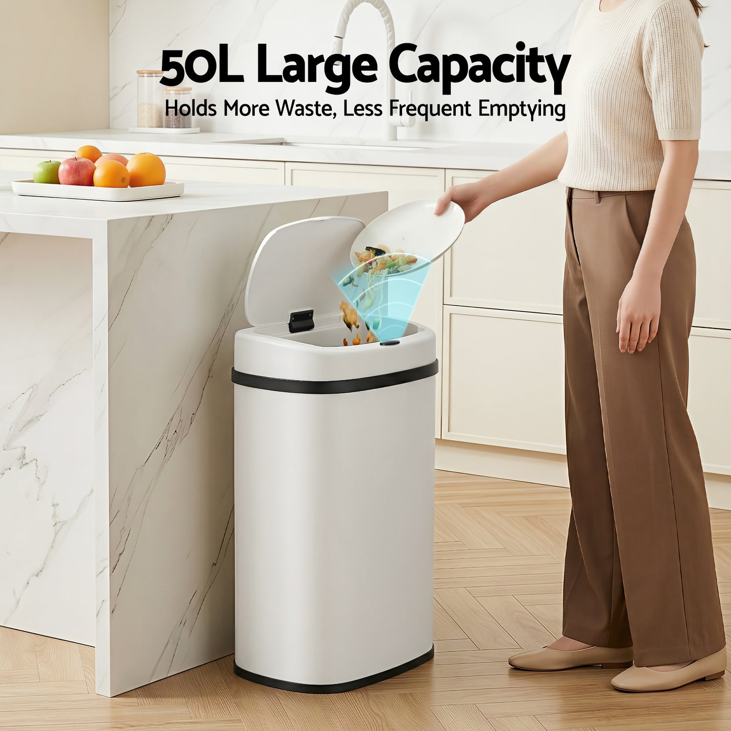 Devanti 50L Sensor Bin Motion Rubbish Automatic White-Appliances > Kitchen Appliances-PEROZ Accessories