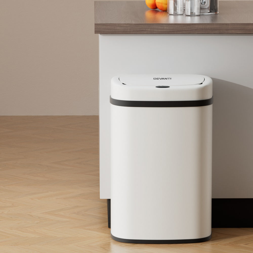 Devanti 50L Sensor Bin Motion Rubbish Automatic White-Appliances &gt; Kitchen Appliances-PEROZ Accessories