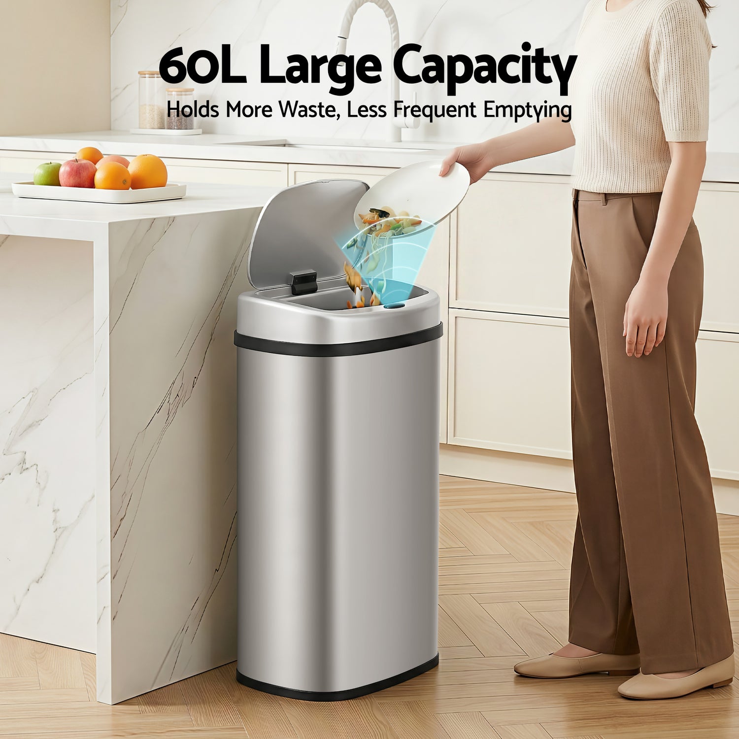 Devanti 60L Sensor Bin Motion Rubbish Automatic Silver-Appliances > Kitchen Appliances-PEROZ Accessories