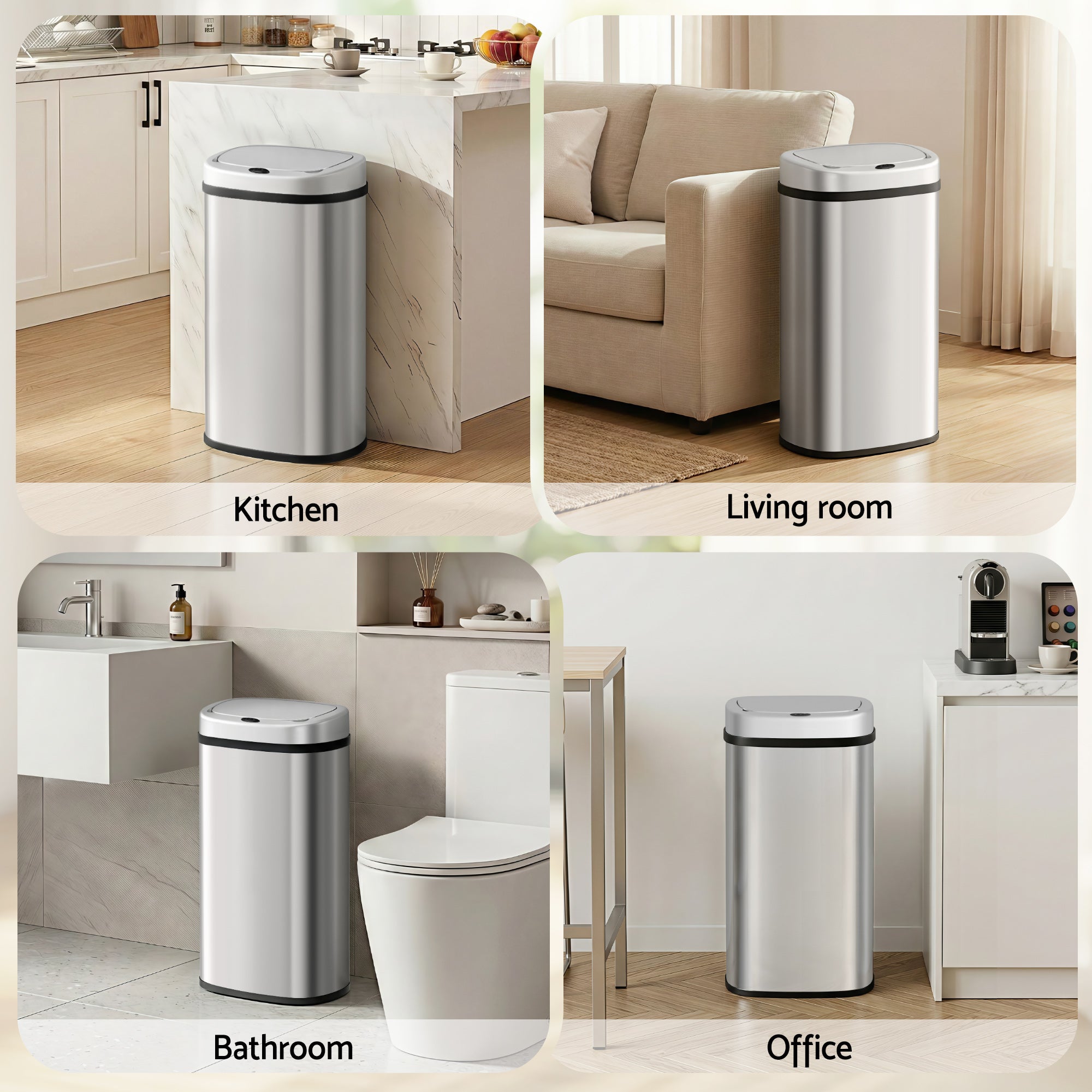 Devanti 60L Sensor Bin Motion Rubbish Automatic Silver-Appliances > Kitchen Appliances-PEROZ Accessories