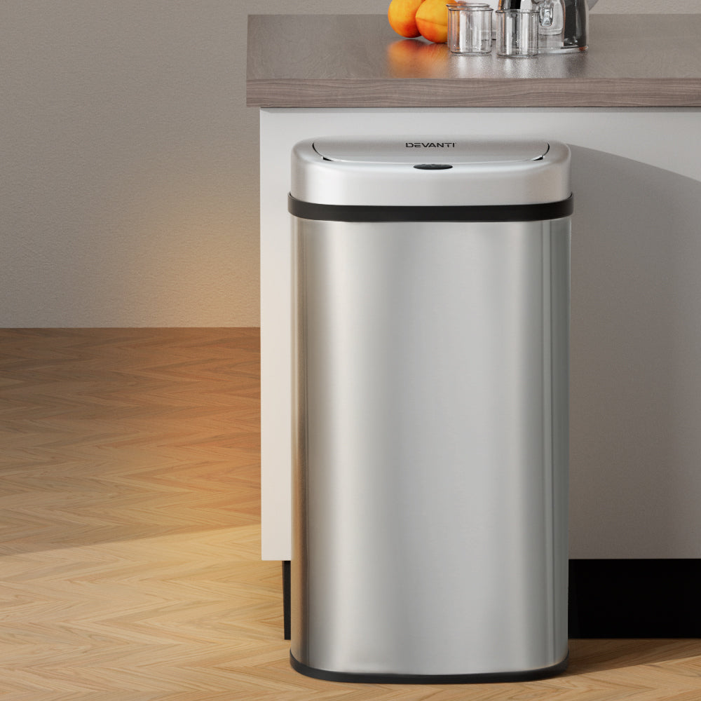 Devanti 60L Sensor Bin Motion Rubbish Automatic Silver-Appliances &gt; Kitchen Appliances-PEROZ Accessories