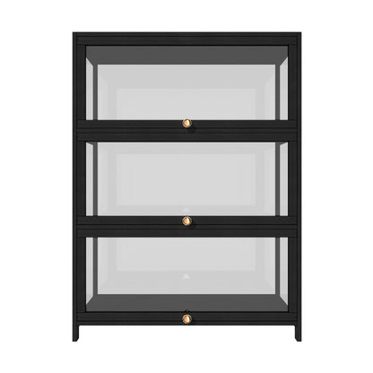 Oikiture Display Cabinet with 3 Tiers Shelves Clear Door Display Shelf Home Storage Cabinet Black-Storage Cabinet-PEROZ Accessories