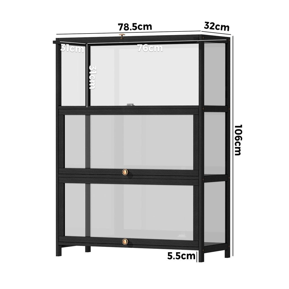 Oikiture Display Cabinet with 3 Tiers Shelves Clear Door Display Shelf Home Storage Cabinet Black-Storage Cabinet-PEROZ Accessories