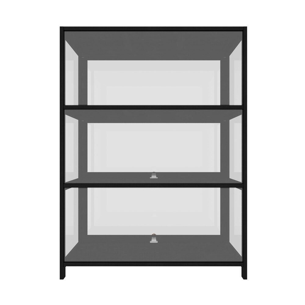 Oikiture Display Cabinet with 3 Tiers Shelves Clear Door Display Shelf Home Storage Cabinet Black-Storage Cabinet-PEROZ Accessories