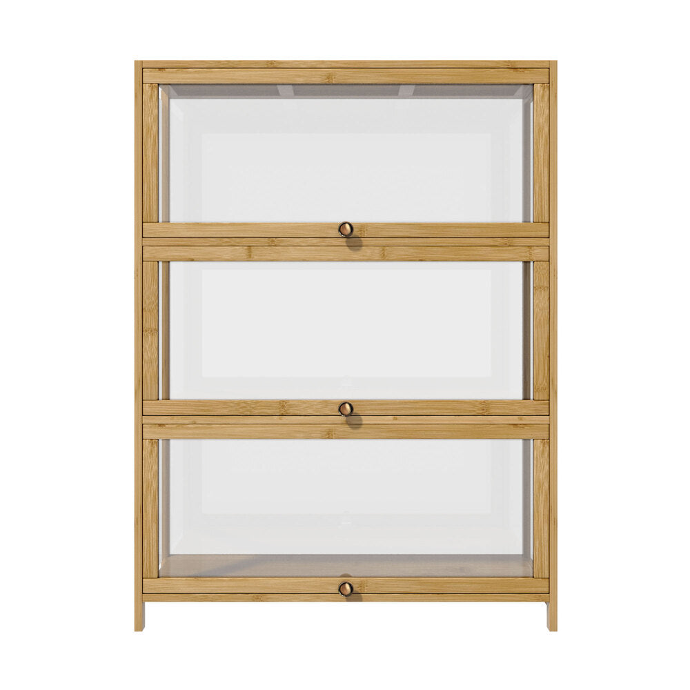 Oikiture Display Cabinet 3-Tier Shelves Clear Oak-Storage Cabinets-PEROZ Accessories