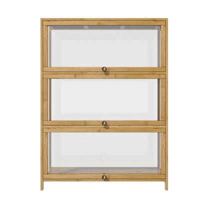 Oikiture Display Cabinet 3-Tier Shelves Clear Oak-Storage Cabinets-PEROZ Accessories