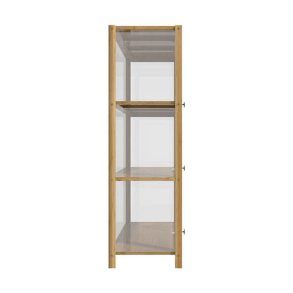Oikiture Display Cabinet 3-Tier Shelves Clear Oak-Storage Cabinets-PEROZ Accessories