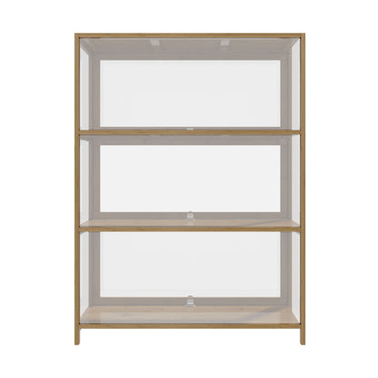 Oikiture Display Cabinet 3-Tier Shelves Clear Oak-Storage Cabinets-PEROZ Accessories
