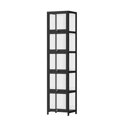 Oikiture Display Cabinet Slim 5-Tier Clear Black-Storage Cabinets-PEROZ Accessories