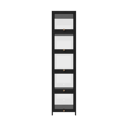 Oikiture Display Cabinet Slim 5-Tier Clear Black-Storage Cabinets-PEROZ Accessories