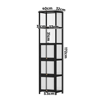 Oikiture Display Cabinet Slim 5-Tier Clear Black-Storage Cabinets-PEROZ Accessories