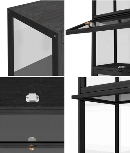 Oikiture Display Cabinet Slim 5-Tier Clear Black-Storage Cabinets-PEROZ Accessories