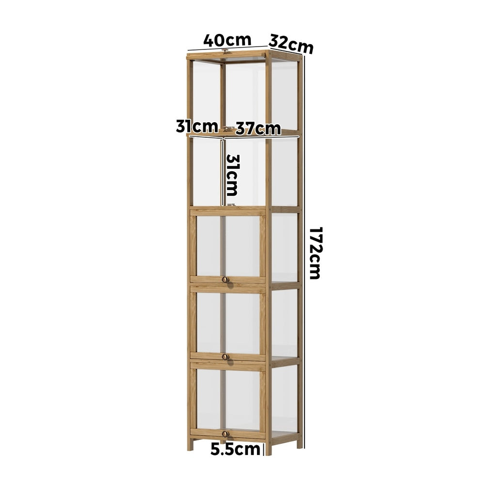 Oikiture Display Cabinet Slim 5-Tier Shelves Clear Oak-Storage Cabinets-PEROZ Accessories
