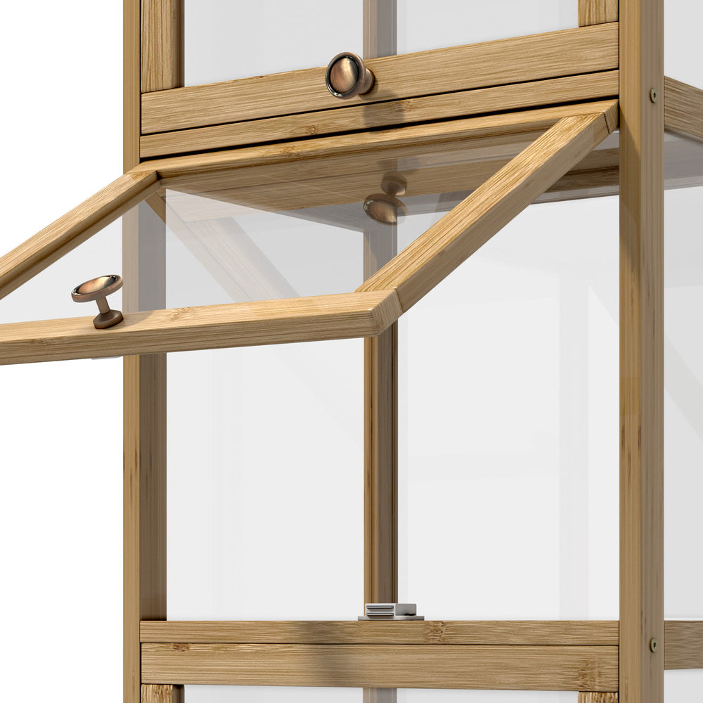 Oikiture Display Cabinet Slim 5-Tier Shelves Clear Oak-Storage Cabinets-PEROZ Accessories