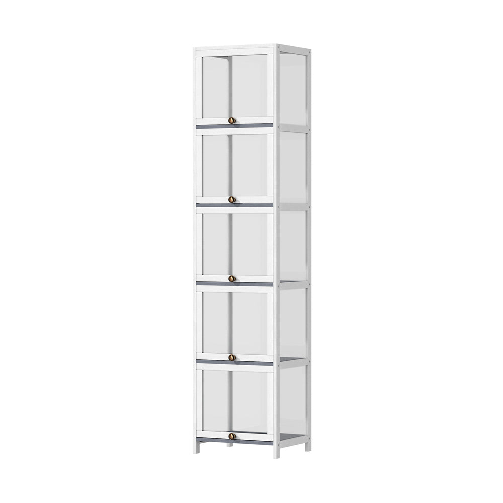 Oikiture Display Cabinet Slim 5-Tier Shelves Clear White-Storage Cabinets-PEROZ Accessories