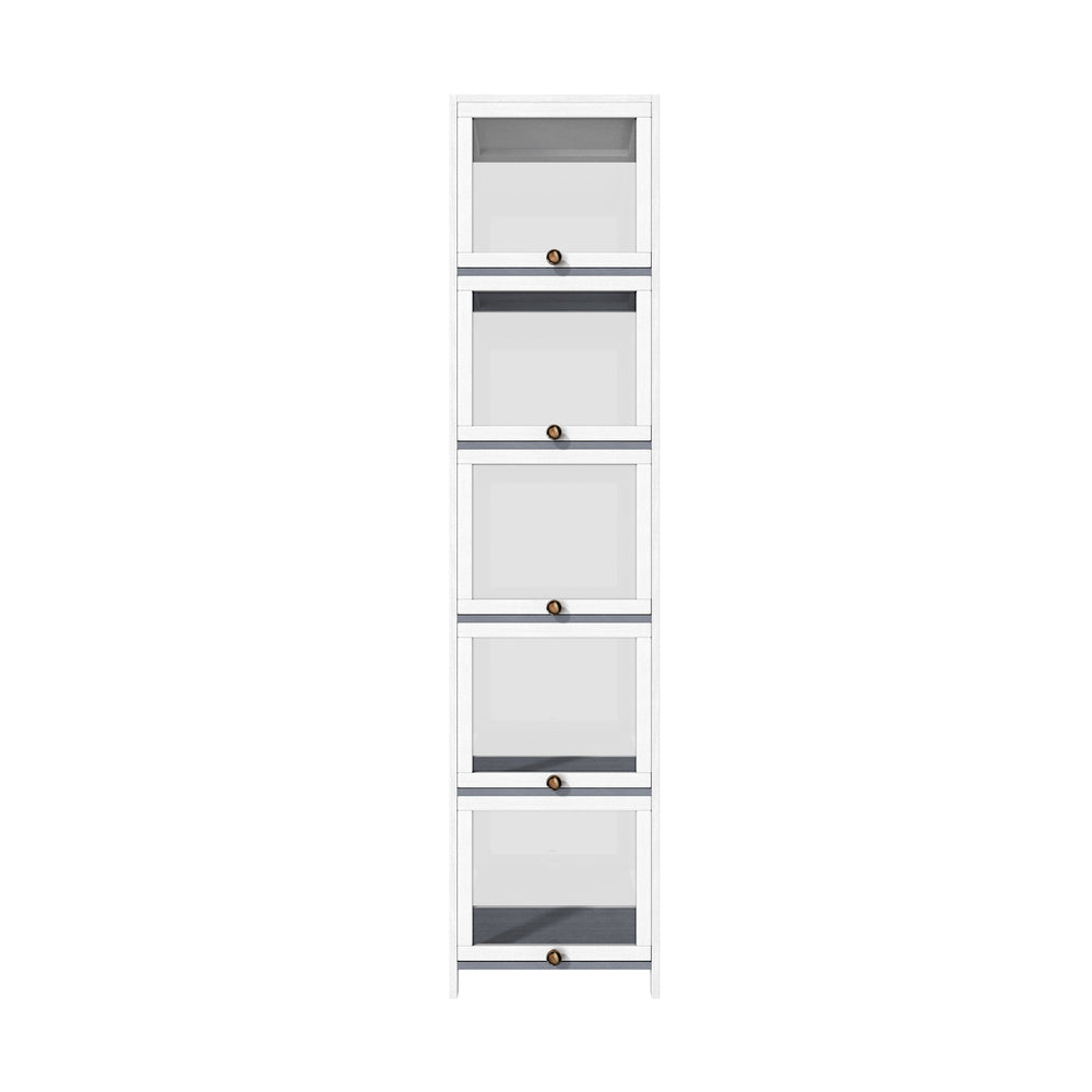 Oikiture Display Cabinet Slim 5-Tier Shelves Clear White-Storage Cabinets-PEROZ Accessories