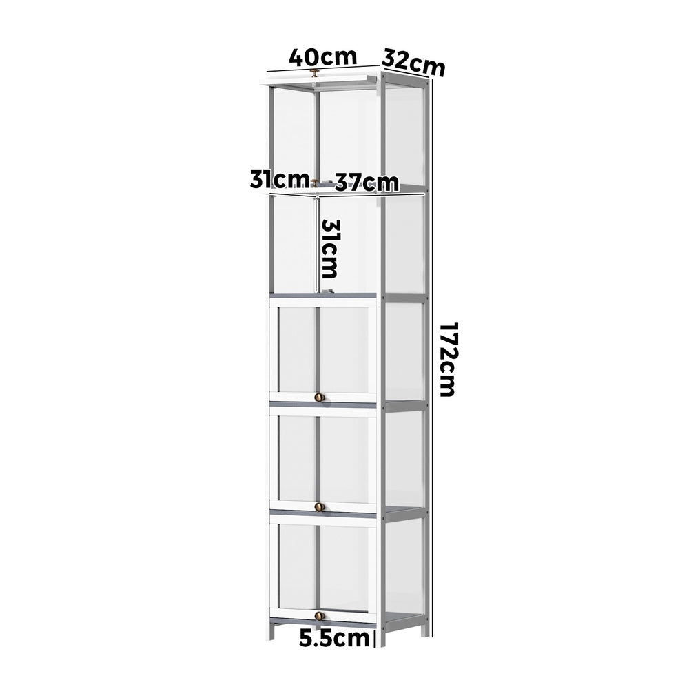 Oikiture Display Cabinet Slim 5-Tier Shelves Clear White-Storage Cabinets-PEROZ Accessories