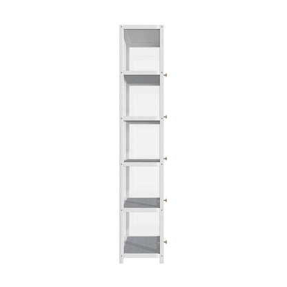Oikiture Display Cabinet Slim 5-Tier Shelves Clear White-Storage Cabinets-PEROZ Accessories