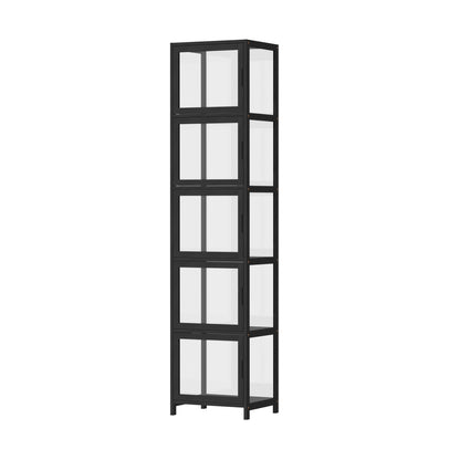 Oikiture Display Cabinet 5-Tier Slim Storage Shelves Black-Display Shelf-PEROZ Accessories