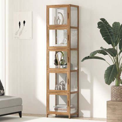 Oikiture Display Cabinet 5-Tier Slim Storage Shelves Brown-Display Shelf-PEROZ Accessories