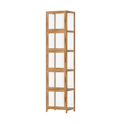 Oikiture Display Cabinet 5-Tier Slim Storage Shelves Brown-Display Shelf-PEROZ Accessories