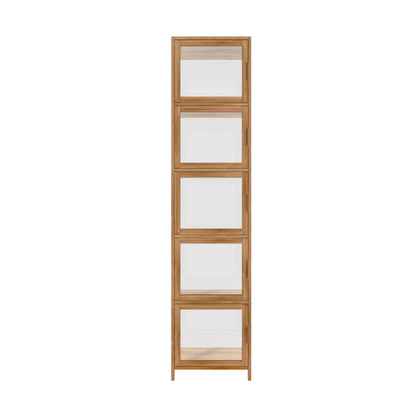 Oikiture Display Cabinet 5-Tier Slim Storage Shelves Brown-Display Shelf-PEROZ Accessories