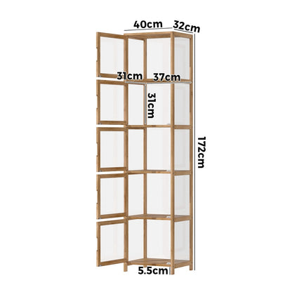 Oikiture Display Cabinet 5-Tier Slim Storage Shelves Brown-Display Shelf-PEROZ Accessories