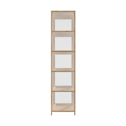 Oikiture Display Cabinet 5-Tier Slim Storage Shelves Brown-Display Shelf-PEROZ Accessories