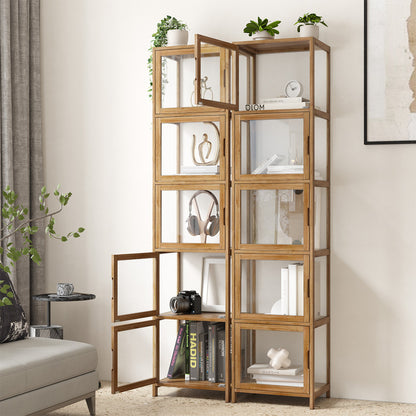 Oikiture Display Cabinet 5-Tier Slim Storage Shelves Brown-Display Shelf-PEROZ Accessories