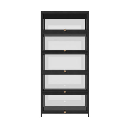 Oikiture Display Cabinet 5 Tiers Clear Door Black-Storage Cabinets-PEROZ Accessories